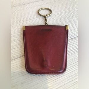 Vintage Coach Squeeze Pouch Red/Bordeaux Leather with Brass Key Chain/Ring